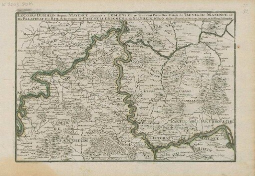 Le Cours Du Rhein Depuis Mayence jusques a Coblens : Ou se Trouvent Partie Des Estats de Treves, De Mayence et Du Palatinat Du Rhein, les Comtes de Cazenellenbogen et de Spanheim &c.