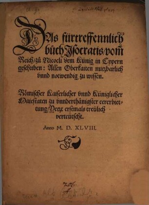 Das fürtreffenlich Buch Isocratis vom Reich ...