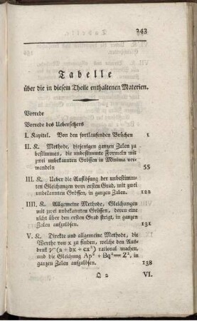 Tabelle über die in diesen Theile enthaltenen Materien.