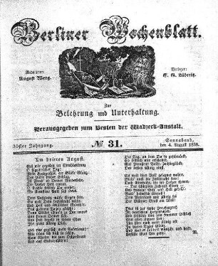 No. 31, Sonnabend, den 4. August 1838.