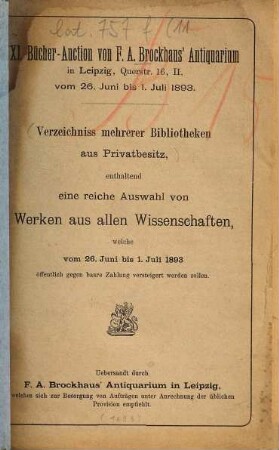 Bücher-Auction von F. A. Brockhaus' Antiquarium in Leipzig. 11. 1893