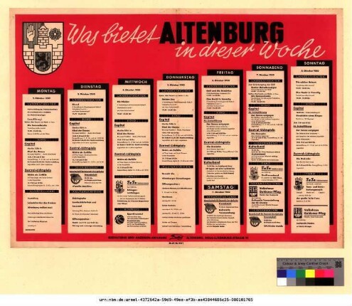 Originaltitel: Was bietet Altenburg in dieser Woche 2. Oktober bis 8. Oktober 1950