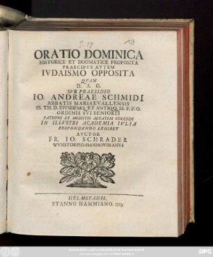 Oratio Dominica Historice Et Dogmatice Proposita Praecipve Avtem Ivdaismo Opposita
