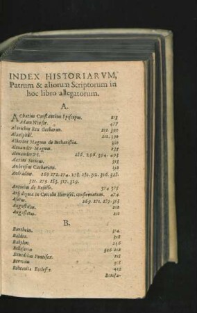 Index Historiarum, Patrum & aliorum Scriptorum