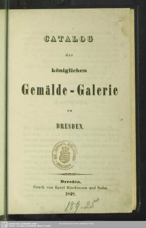 Catalog der königlichen Gemälde-Galerie zu Dresden