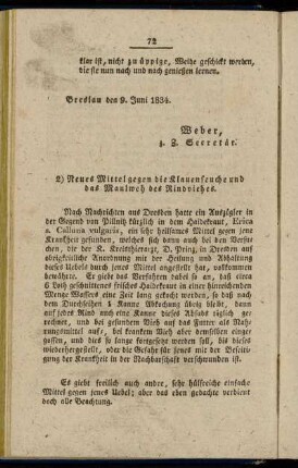 2) Neues Mittel gegen die Klauenseuche und das Maulweh des Rindviehes