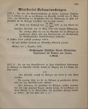 116. Ministerial-Bekanntmachung, Abänderung der Statuten der Sparkasse zu Apolda betreffend