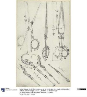 Medizinische Instrumente, vermutlich aus dem Jagd- und Arbeitstisch Kurfürst Johann Georgs I. von Sachsen, Historisches Museum, Dresden