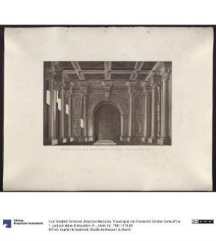 Braut von Messina. Trauerspiel von Friederich Schiller. Entwurf zur 1. und zur letzten Dekoration. Halle mit Säulen und Portal