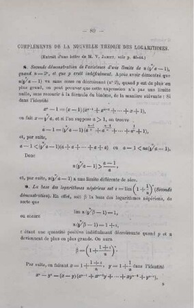 COMPLÉMENTS DE LA NOUVELLE THÉORIE DES LOGARITHMES.