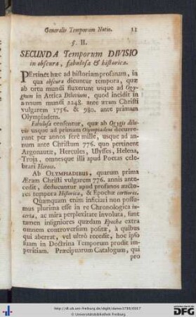 § II. Secunda Temporum Divisio in obscura, fabulosa et historica.