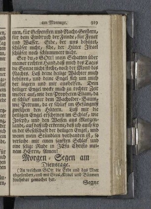Morgen-Segen am Dienstage.