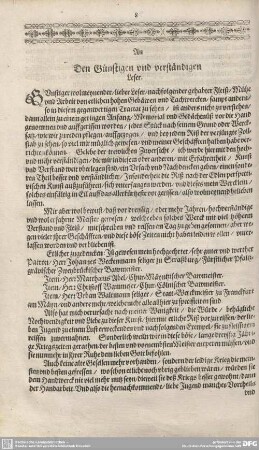 An den Günstigen unnd verständigen Leser.