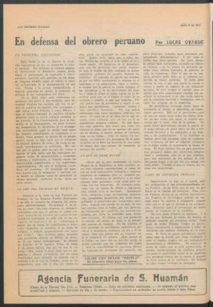 En defensa del obrero peruano