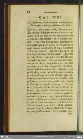 Cap. VIIII. De discriminie, quod intercedit veram virtutem actionemque bonam quam dicimus naturalem