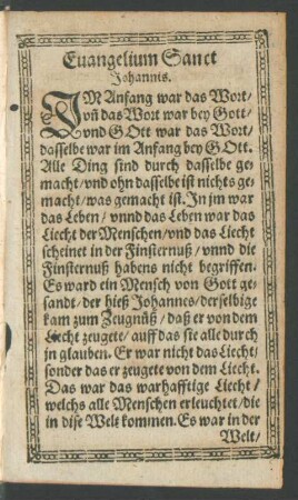 Evangelium Sanct Johannis.