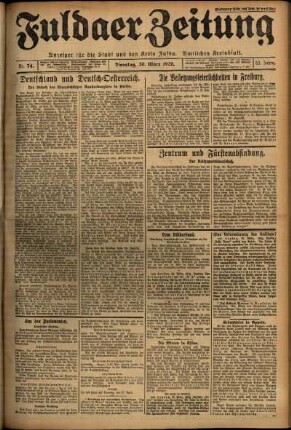 Erste Ausgabe vom Dienstag, den 30. März 1926.