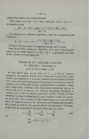 REMARQUES SUR CERTAINES QUESTIONS DE GÉOMÉTRIE INTRINSÈQUE.
