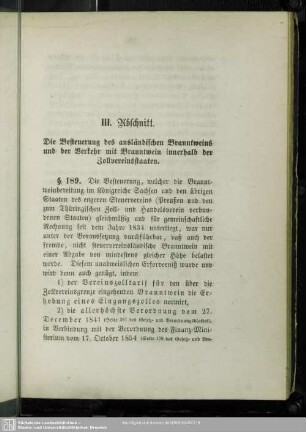 III. Abschnitt. Die Besteuerung des ausländischen Branntweins und der Verkehr mit Branntwein innerhalb der Zollvereinsstaaten