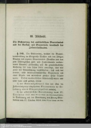 III. Abschnitt. Die Besteuerung des ausländischen Branntweins und der Verkehr mit Branntwein innerhalb der Zollvereinsstaaten