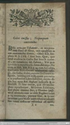 Codex omissus; Nequaquam omittendus