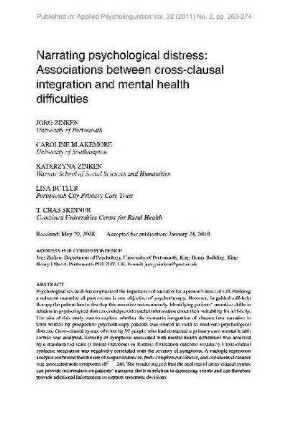 Narrating psychological distress: Associations between cross-clausal integration and mental health difficulties