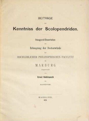 Beiträge zur Kenntniss der Scolopendriden : Inaugural-Dissertation