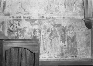 Prozession des Papstes Gregor während der Pest in Rom, Evangelist Lukas und Heilige