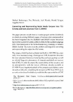 Converting and Representing Social Media Corpora into TEI: Schema and best practices from CLARIN-D