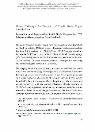 Converting and Representing Social Media Corpora into TEI: Schema and best practices from CLARIN-D
