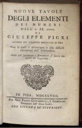 Nuove tavole degli elementi dei numeri dall 1 al 10000