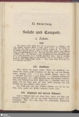 XI. Abtheilung. Salate und Compote