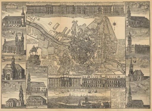 Die Königl. Preuss. Residentz Berlin nach ihrem accuraten Grundriss u. zweien Prospecten, auch Abbildung der sämtl. Kirchen und vornehmsten Königl. Gebäuden derselben