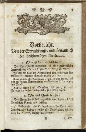 Vorbericht. Von der Sprachkunst, und benantlich der hochdeutschen überhaupt.