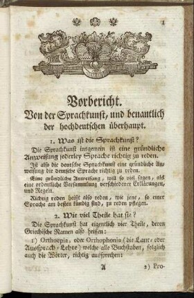 Vorbericht. Von der Sprachkunst, und benantlich der hochdeutschen überhaupt.