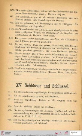 XV. Schlösser und Schlüssel (Nr. 551 - 577)
