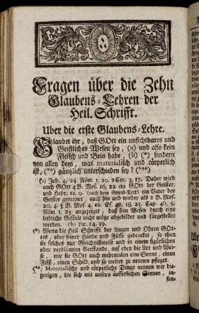 Fragen über die Zehn Glaubens-Lehren der Heil. Schrifft