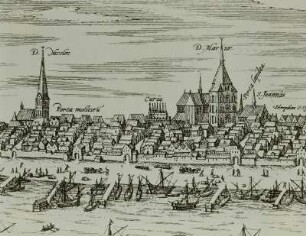 Ansicht von Rostock, Ausschnitt: Gebiet um die Nikolai- und die Marienkirche