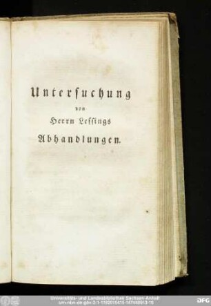 Untersuchung von Herrn Lessings Abhandlungen.