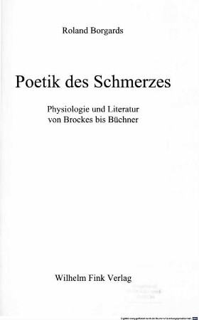Poetik des Schmerzes : Physiologie und Literatur von Brockes bis Büchner