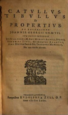 Catullus, Tibullus Et Propertius