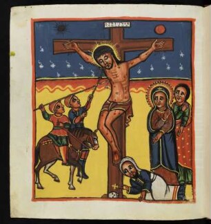 Christus am Kreuz (Kreuzigung) mit Kriegsknechten und den Frauen