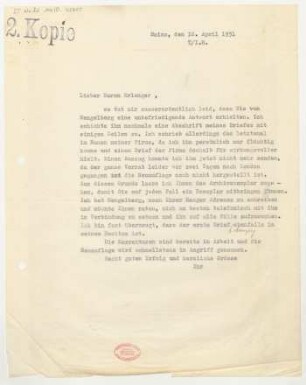 Brief an Frédéric d' Erlanger : 10.04.1931