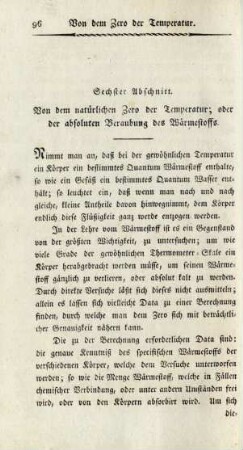 Sechster Abschnitt. Von dem natürlichen Zero der Temperatur, oder der absoluten Beraubung des Wärmestoffs