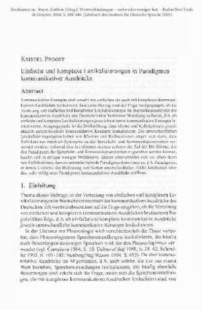 Einfache und komplexe Lexikalisierungen in Paradigmen kommunikativer Ausdrücke