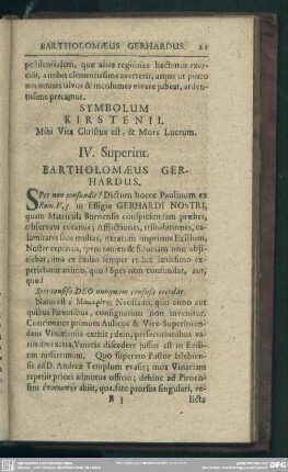 IV. Superint. Bartholomaeus Gerhardus