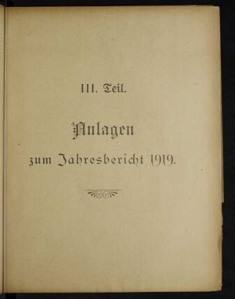 III. Teil. Anlagen zum Jahresbericht 1919.