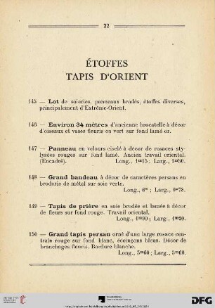 Étoffes - Tapis d'orient (Nr. 145-158)