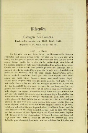 Oslingen bei Camenz : Kirchen-Documente von 1439, 1443, 1473