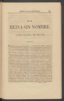 La reina sin nombre. - [Continuación.] : Crónica española del siglo VII.